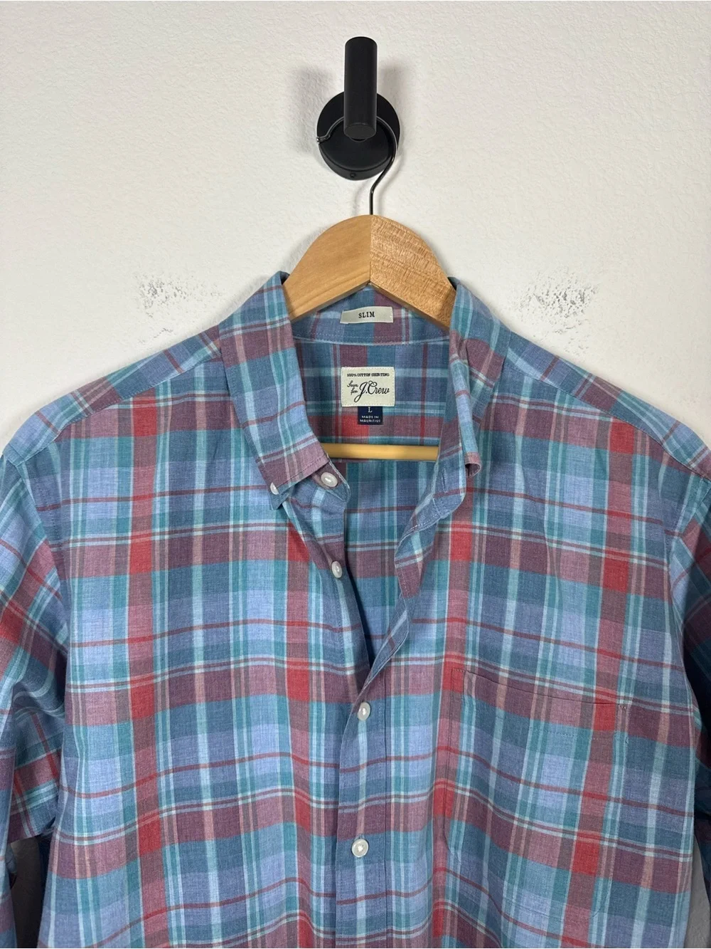 J.Crew Mens Slim Plaid Button Down Shirt Blue Red Size Large
